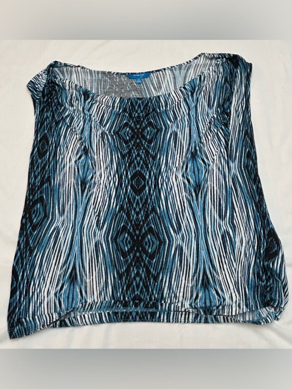 Derek Lam for DesigNation Blue, Black & White Graphic Rayon Sleeveless Tank